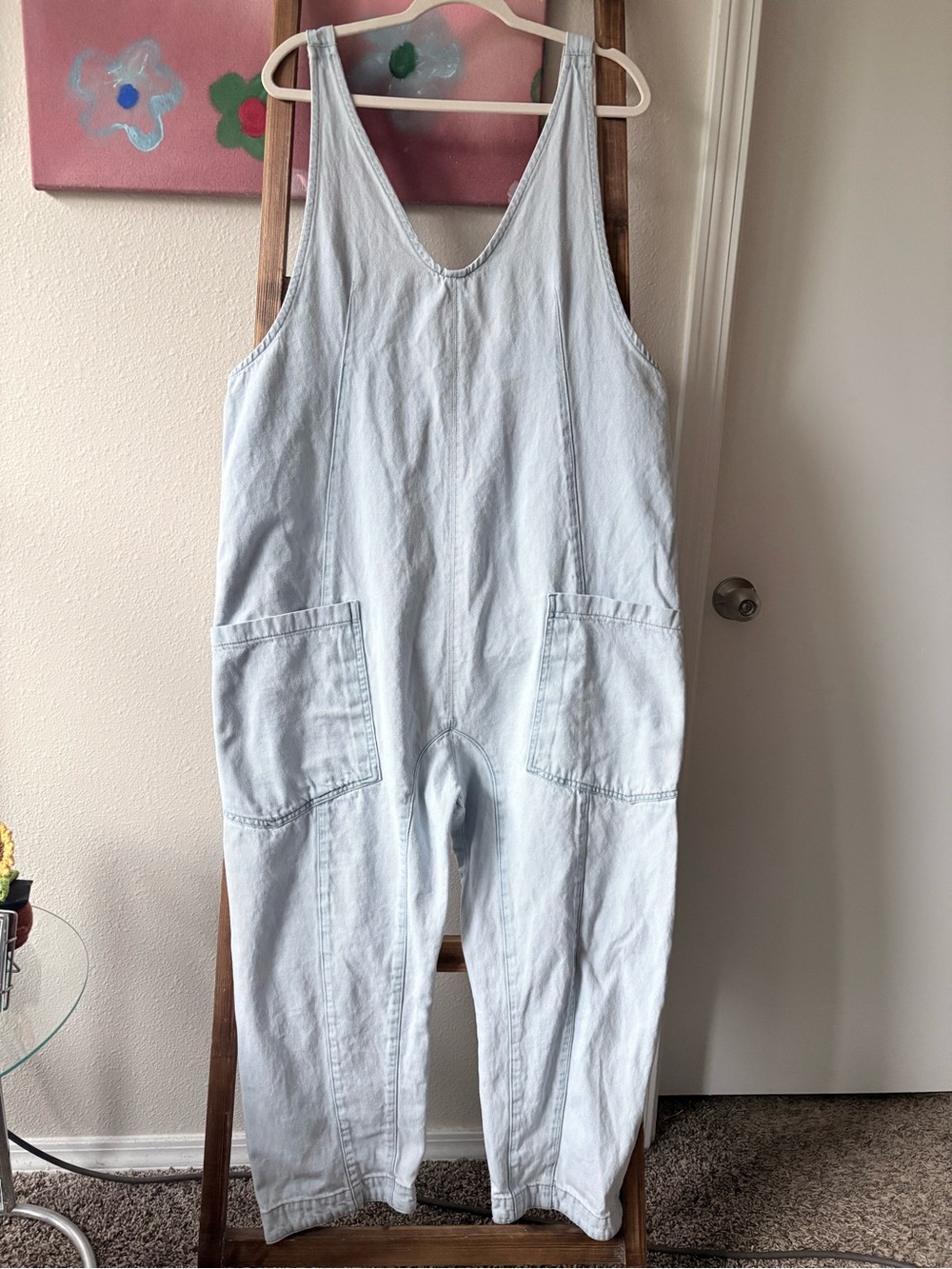 Free People High Roller Light Blue Denim Jumpsuit Romper